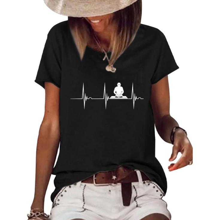 Turntable Dj Dance Music Heartbeat Ekg Pulse Dj Techno Gift Women's Short Sleeve Loose T-shirt