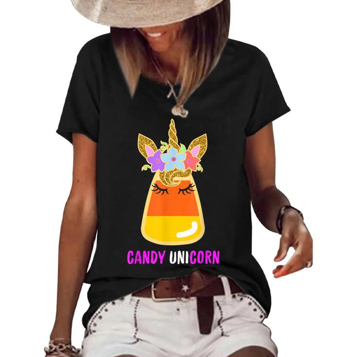 Unicorn Candy Corn Halloween Trick Or Treat Party Girl Gifts  Women's Short Sleeve Loose T-shirt