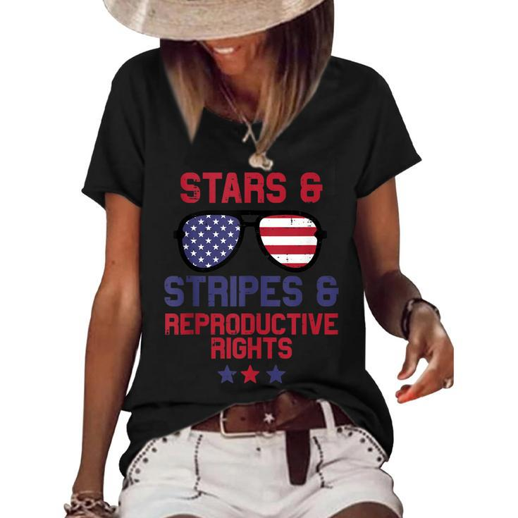 Us Flag Sunglass Stars Stripes Reproductive Rights Patriotic  Women's Short Sleeve Loose T-shirt