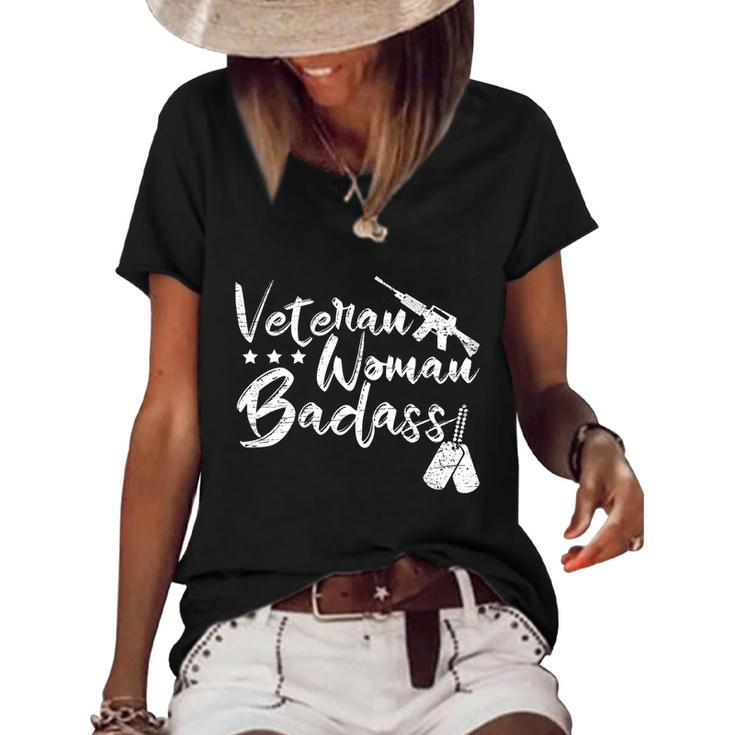 Veteran Woman Badass Made Veteran Memorial Day Gift Women's Short Sleeve Loose T-shirt