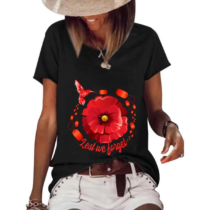 Veterans Day Lest We Forget Red Poppy Flower Usa Memorial Cool Gift Women's Short Sleeve Loose T-shirt