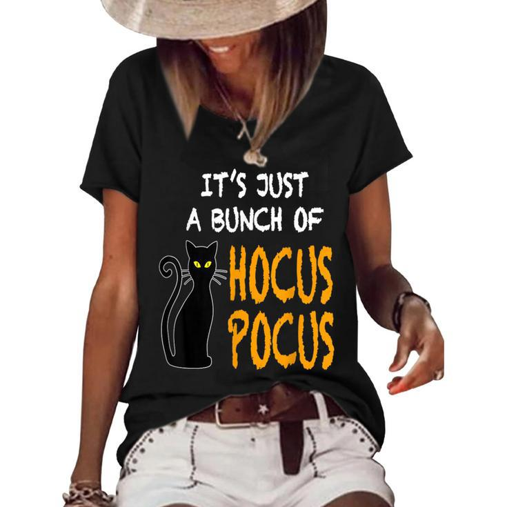 Vintage Halloween Black Cat Its Just A Bunch Of Hocus Pocus  Women's Short Sleeve Loose T-shirt