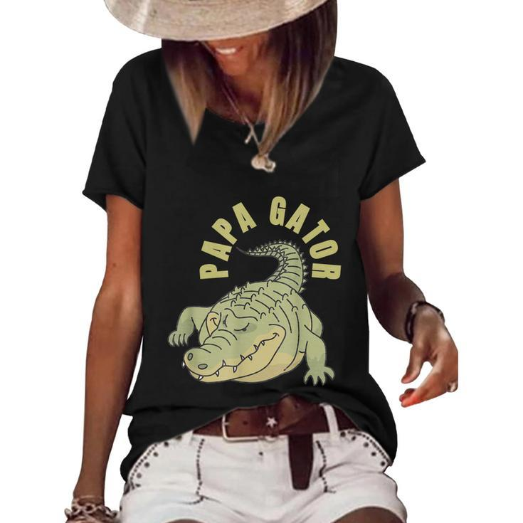 Vintage Papa Gator Alligators Father Graphic Design Printed Casual Daily Basic Women's Short Sleeve Loose T-shirt