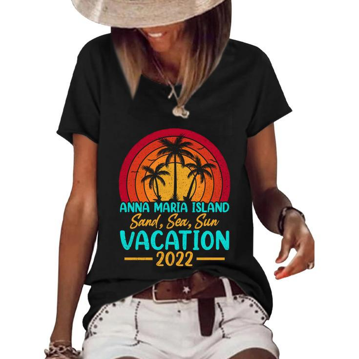Vintage Sunset Summer Vacation 2022 Anna Maria Island Beach Cool Gift Women's Short Sleeve Loose T-shirt