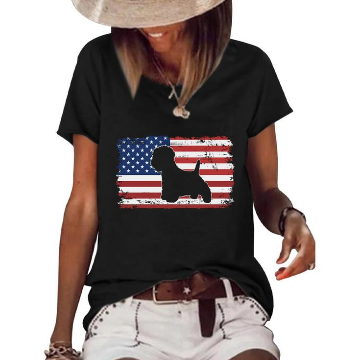Vintage West Highland White Terrier Dog Us American Flag Gift Women's Short Sleeve Loose T-shirt