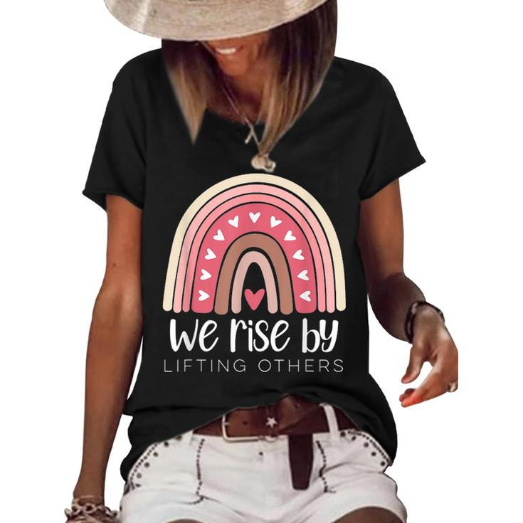 We Rise By Lifting Others Rainbow Teacher Foster Montessori  Women's Short Sleeve Loose T-shirt