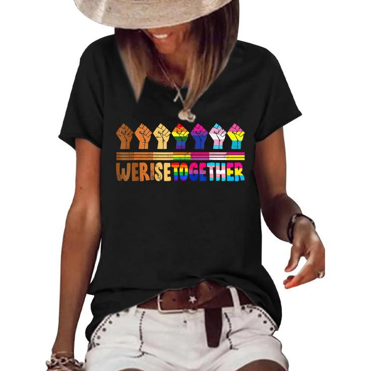 We Rise Together Lgbt-Q Pride Social Justice Equality Ally  Women's Short Sleeve Loose T-shirt