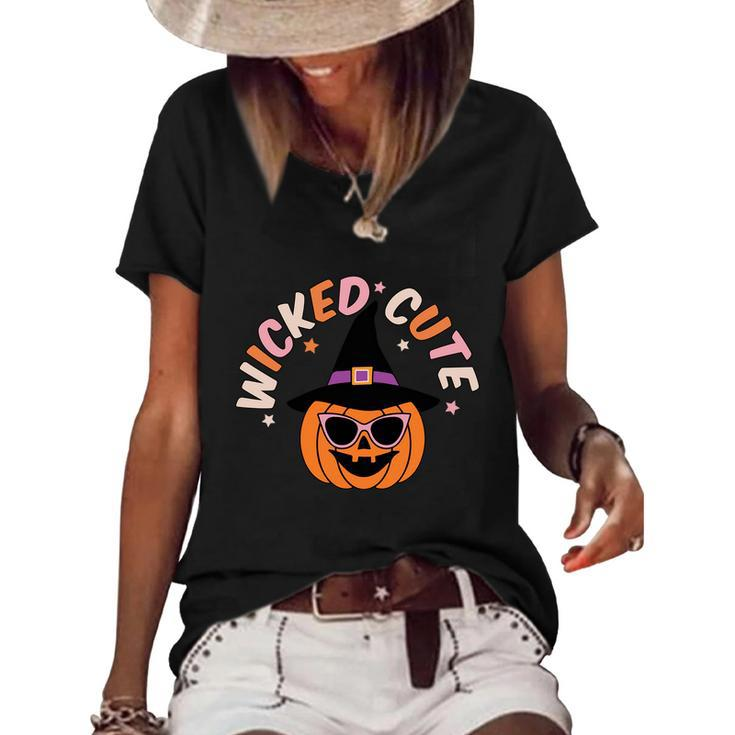 Wicked Cute Pumpkin Halloween Quote Graphic Design Printed Casual Daily Basic Women's Short Sleeve Loose T-shirt