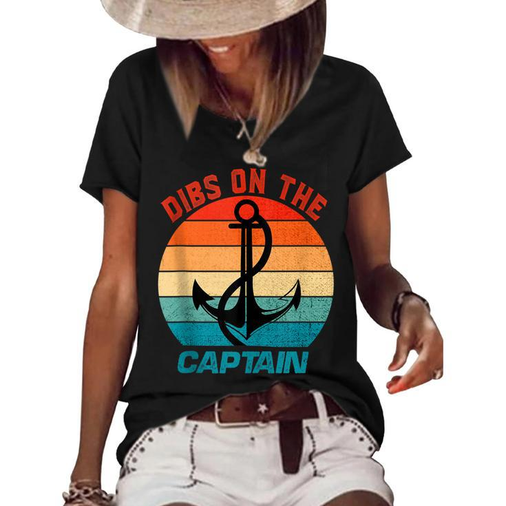 Wife Dibs On The Captain Funny Captain Wife Retro  Women's Short Sleeve Loose T-shirt