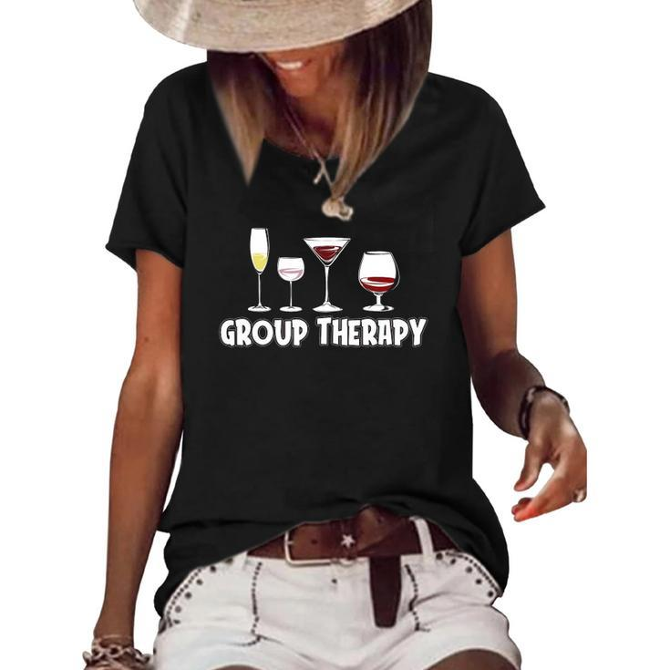Wine Drinking Group Therapy Wine Women's Short Sleeve Loose T-shirt