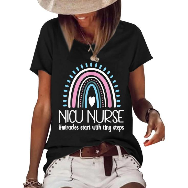 With Tiny Steps Nicu Nurse Neonatal Intensive Care Unit   Women's Short Sleeve Loose T-shirt