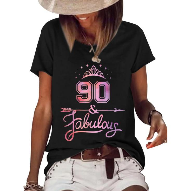 Women 90 Years Old And Fabulous Happy 90Th Birthday  Women's Short Sleeve Loose T-shirt