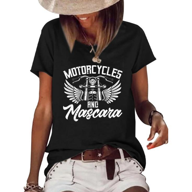 Womens Biker Lifestyle Quotes Motorcycles And Mascara Women's Short Sleeve Loose T-shirt