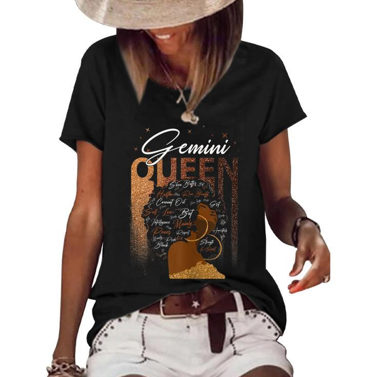 Womens Funny Gemini Girl Zodiac Birthday Pride Melanin Afro Queen  Women's Short Sleeve Loose T-shirt