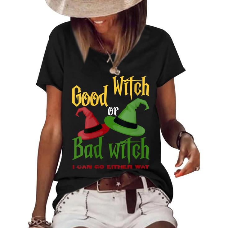 Womens Good Witch Bad Witch I Can Go Either Way Halloween Costume  Women's Short Sleeve Loose T-shirt