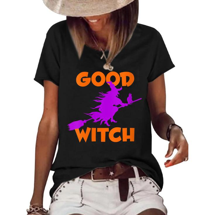 Womens Good Witch Halloween Riding Broomstick Silhouette  Women's Short Sleeve Loose T-shirt