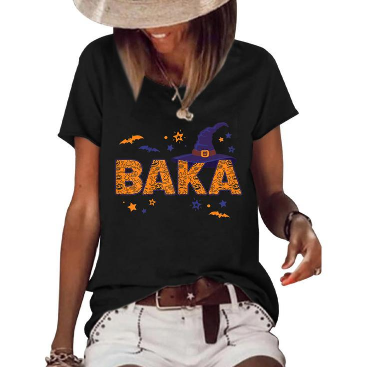 Womens Grandma Baka Witch Hat Cute Croat Baka Costume Halloween  Women's Short Sleeve Loose T-shirt