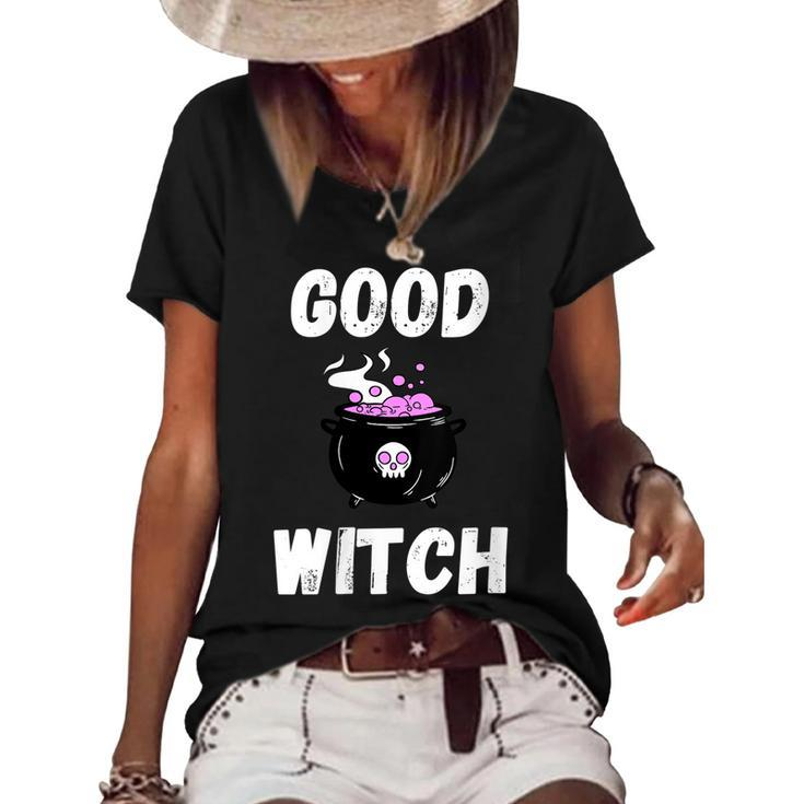 Womens Halloween Witch Good Bad Scary Witch Vibes Costume Basic  Women's Short Sleeve Loose T-shirt
