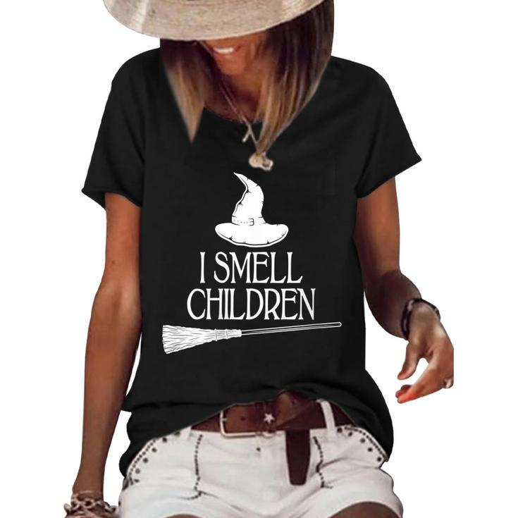 Womens I Smell Children Teacher Halloween Boys Girls Kids   Women's Short Sleeve Loose T-shirt