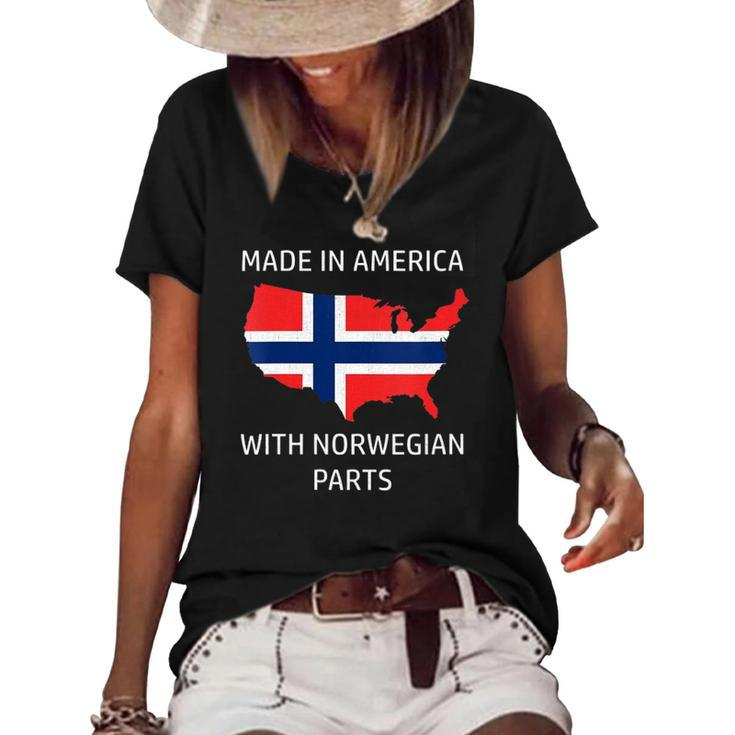 Womens Made In America With Norwegian Parts &8211 Norway And Usa Pride  Women's Short Sleeve Loose T-shirt