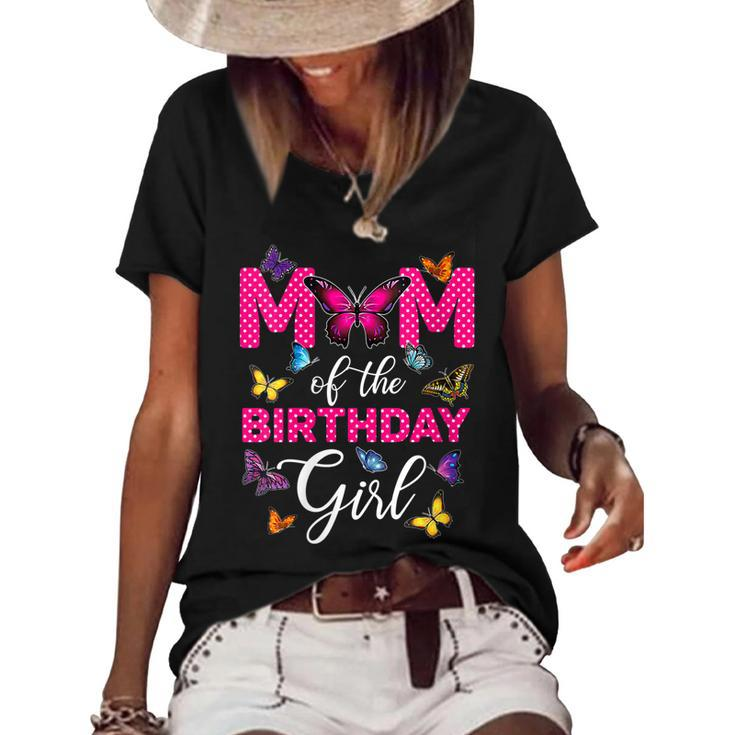 Womens Mom Of The Birthday Girl  Butterfly Mama Mommy 1St Bday  Women's Short Sleeve Loose T-shirt