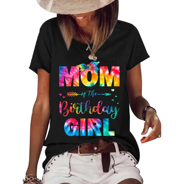 Womens Mom Of The Birthday Girl Mama Mother And Daughter Tie Dye  Women's Short Sleeve Loose T-shirt