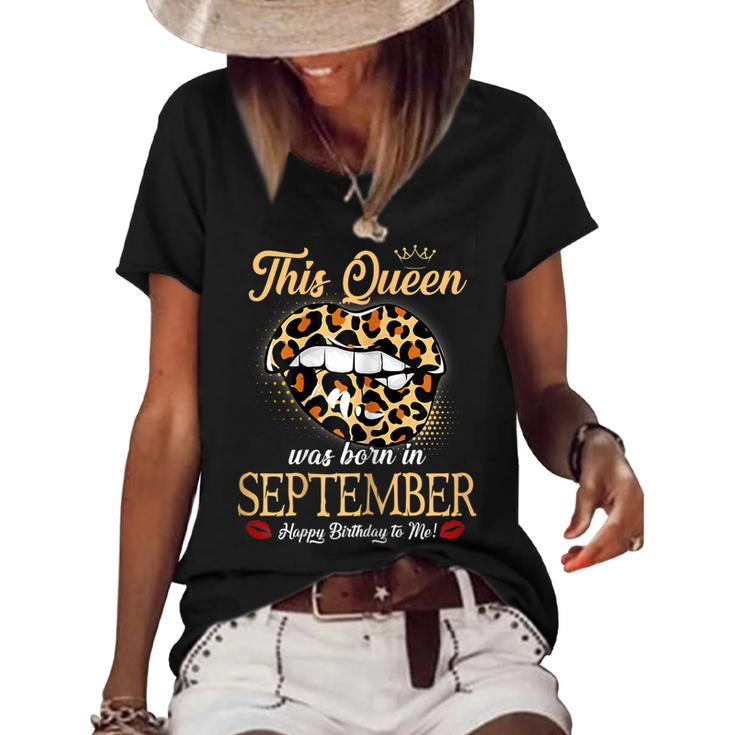 Womens September Birthday Leopard Its My Birthday September Queen  Women's Short Sleeve Loose T-shirt