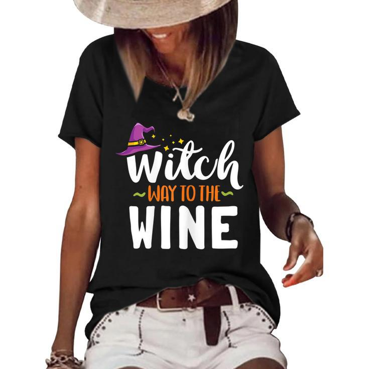Womens Wine Lover Outfit For Halloween Witch Way To The Wine  Women's Short Sleeve Loose T-shirt