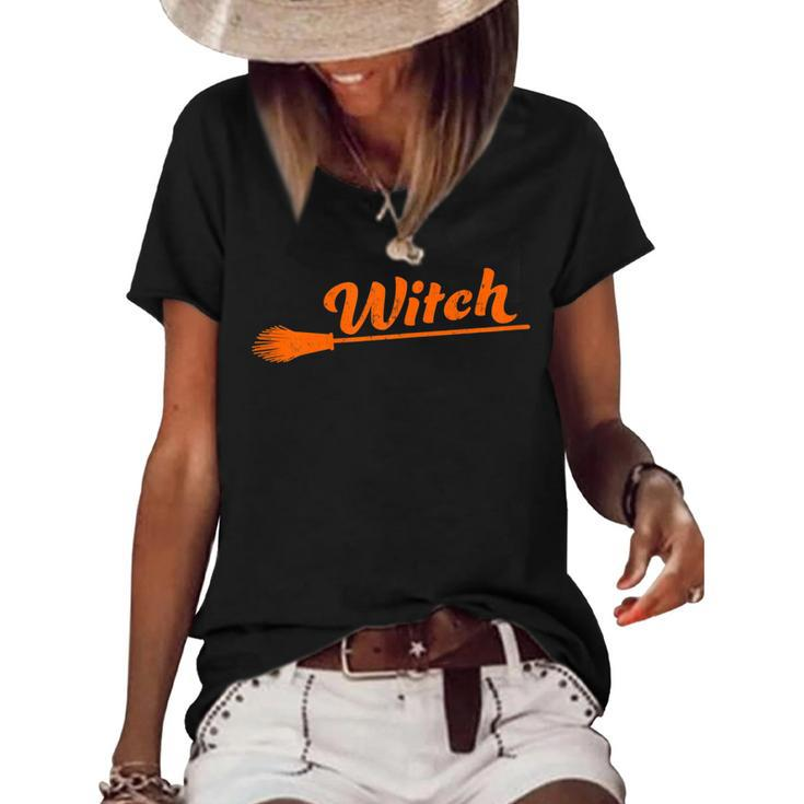 Womens Witch Broomstick Cute Womens Halloween  Women's Short Sleeve Loose T-shirt