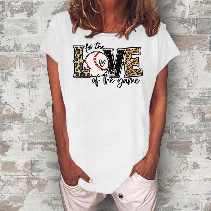 Baseball Mom Leopard  For The Love Of The Game Baseball  Women's Loosen Crew Neck Short Sleeve T-Shirt
