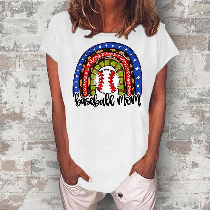 Baseball Mom Rainbow  Baseball Mama  Women's Loosen Crew Neck Short Sleeve T-Shirt