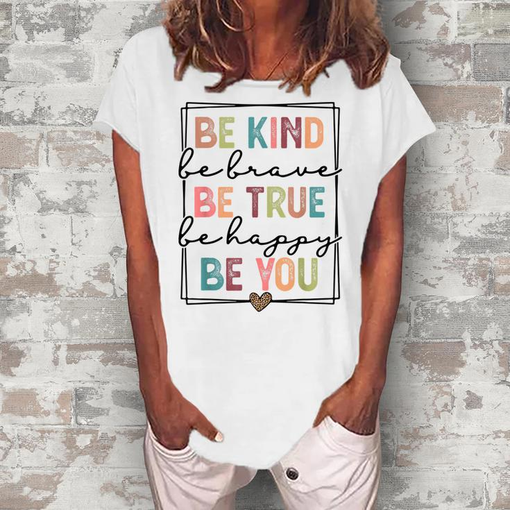 Be Kind Be Brave Be True Be Happy Be You Leopard Heart Women  Women's Loosen Crew Neck Short Sleeve T-Shirt