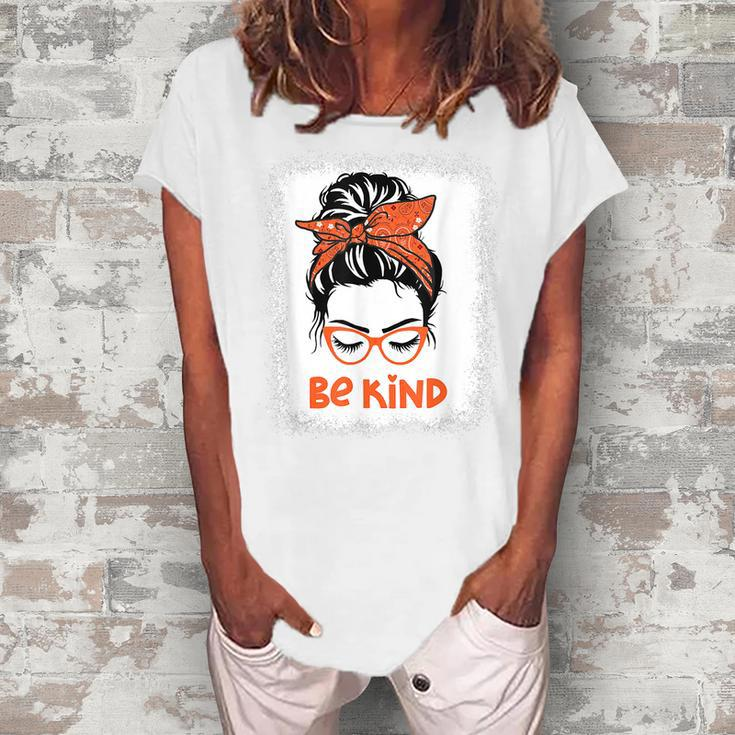 Be Kind We Wear Orange For Unity Day Messy Bun Womens  Women's Loosen Crew Neck Short Sleeve T-Shirt