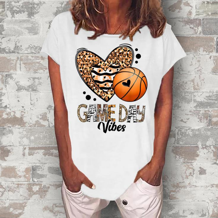 Bleached Basketball Game Day Vibes Basketball Mom Game Day  Women's Loosen Crew Neck Short Sleeve T-Shirt