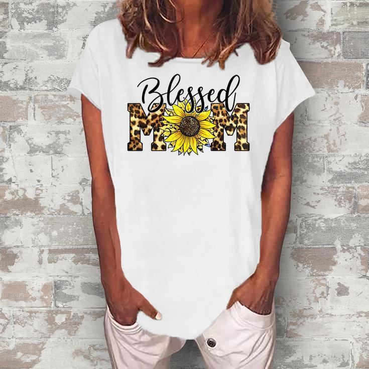 Blessed Mom Leopard  Blessed Mom Sunflower  V2 Women's Loosen Crew Neck Short Sleeve T-Shirt