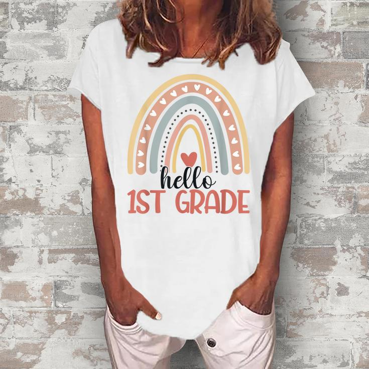 First Grade Rainbow Teacher Hello 1St Grade Boys Girls  Women's Loosen Crew Neck Short Sleeve T-Shirt