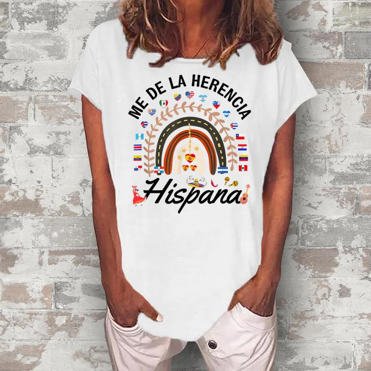 Funny National Hispanic Heritage Month Rainbow All Countries  V2 Women's Loosen Crew Neck Short Sleeve T-Shirt