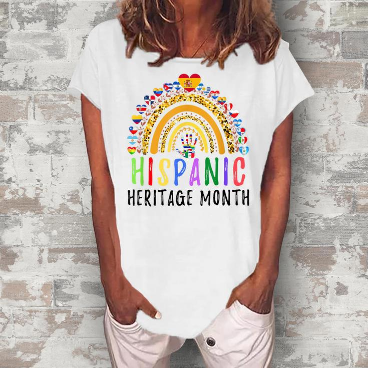 Funny National Hispanic Heritage Month Rainbow All Countries  Women's Loosen Crew Neck Short Sleeve T-Shirt