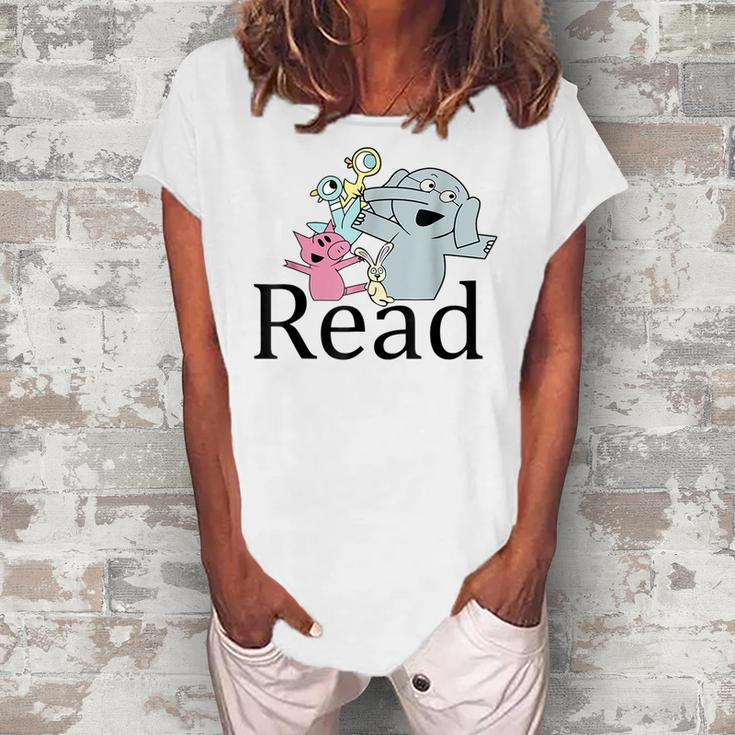 Funny Read Book Club Piggie Elephant Pigeons Teacher  Women's Loosen Crew Neck Short Sleeve T-Shirt