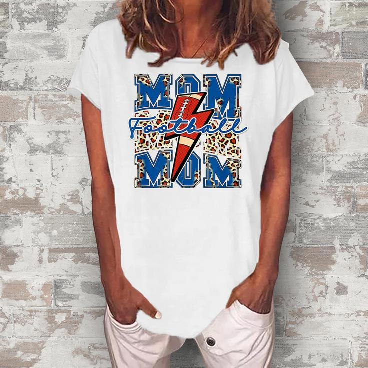 Game Day Football Mom Leopard Cheetah Print Mama Lightning  Women's Loosen Crew Neck Short Sleeve T-Shirt