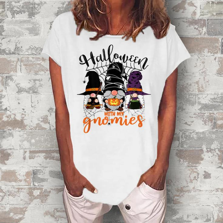 Gnomes Halloween With My Gnomies Witch Garden Gnome  Women's Loosen Crew Neck Short Sleeve T-Shirt