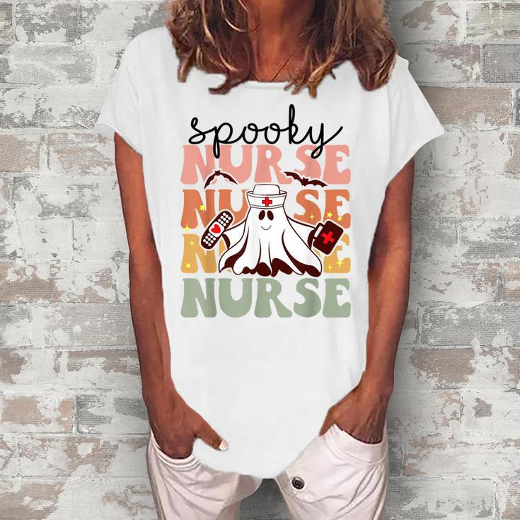 Groovy Nurse Costume Spooky Nurse Halloween  Women's Loosen Crew Neck Short Sleeve T-Shirt