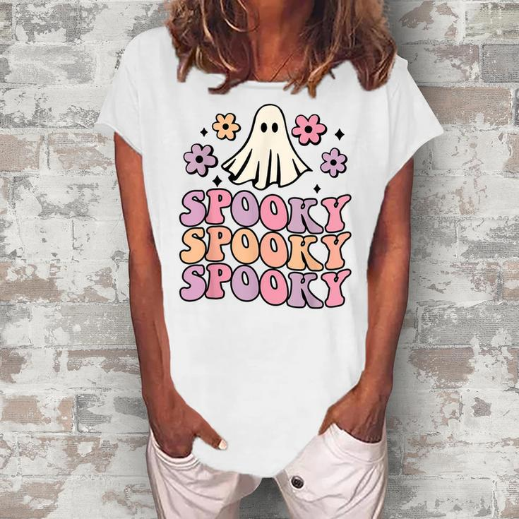 Halloween Retro Groovy Spooky Ghost Boo Funny Women Kids  V2 Women's Loosen Crew Neck Short Sleeve T-Shirt