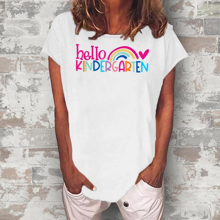 Hello Kindergarten First Day Of Kinder Team Teacher School  Women's Loosen Crew Neck Short Sleeve T-Shirt