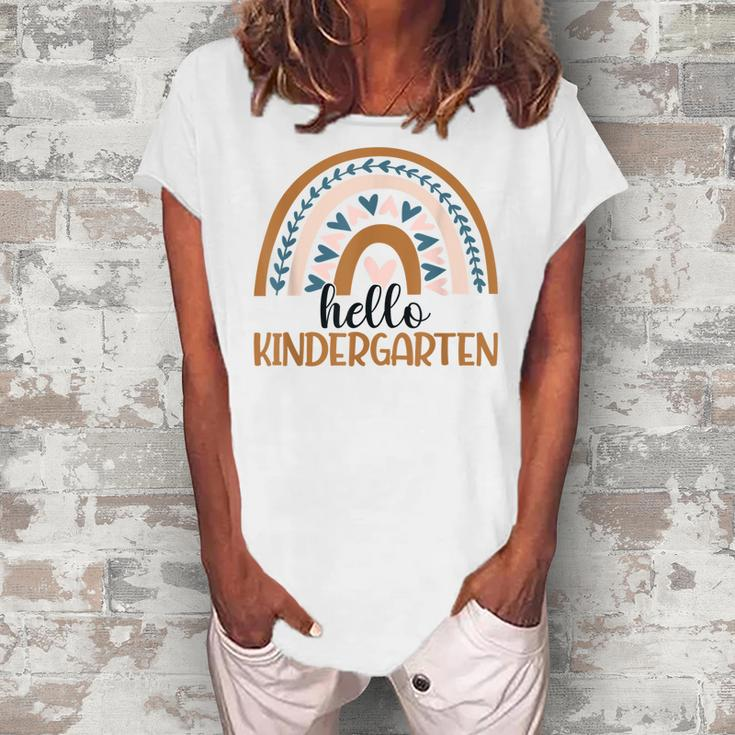 Hello Kindergarten Rainbow Teacher Student Back To School  V2 Women's Loosen Crew Neck Short Sleeve T-Shirt