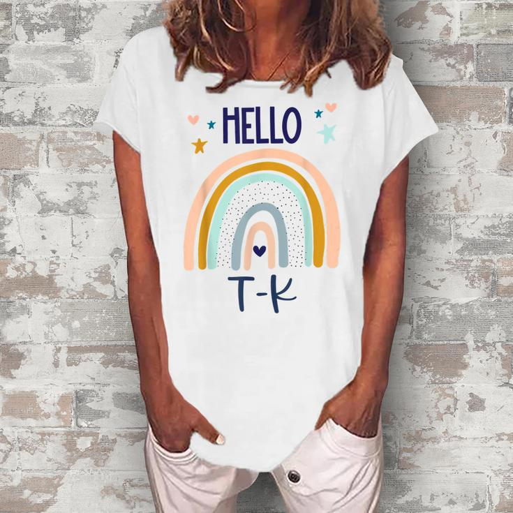 Hello Tk Rainbow For Prek Preschool Teacher Girls  Women's Loosen Crew Neck Short Sleeve T-Shirt