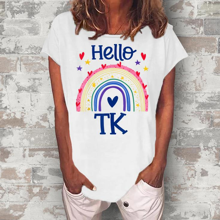 Hello Tk Rainbow Pre-K Preschool Teacher Student Girls  Women's Loosen Crew Neck Short Sleeve T-Shirt