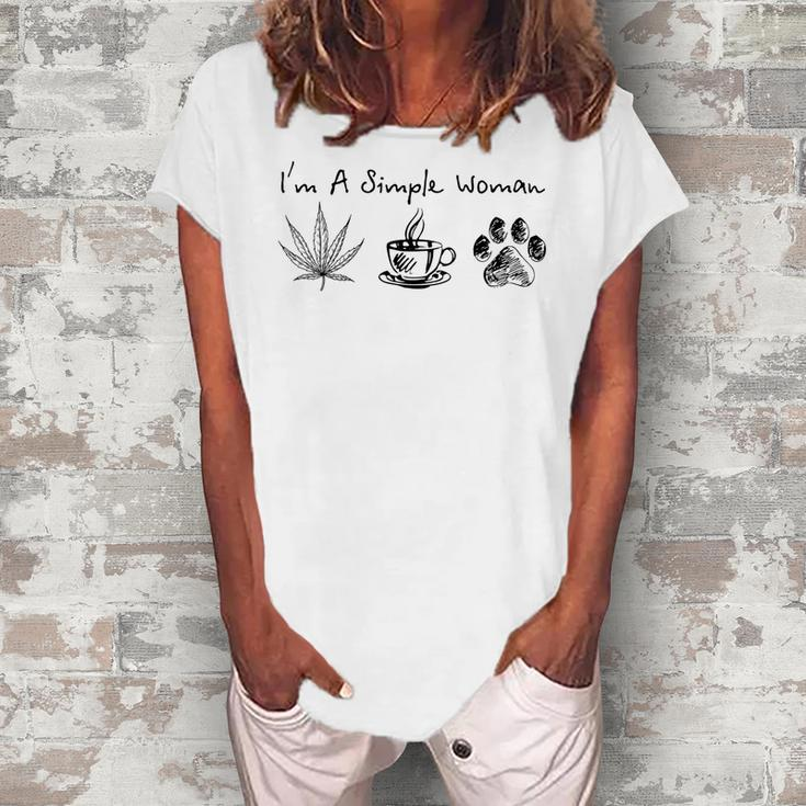 I’M A Simple Woman Weed Coffee Dog Animal Fur Paw Print  Women's Loosen Crew Neck Short Sleeve T-Shirt