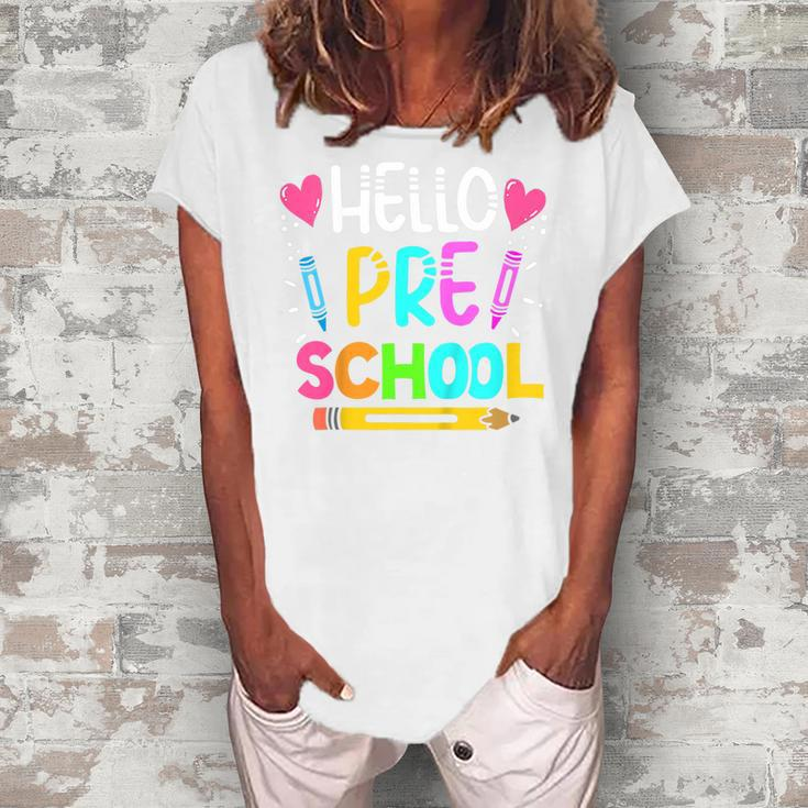 Kids Hello Preschool Retro Cute Teacher Toddler Girls  Women's Loosen Crew Neck Short Sleeve T-Shirt