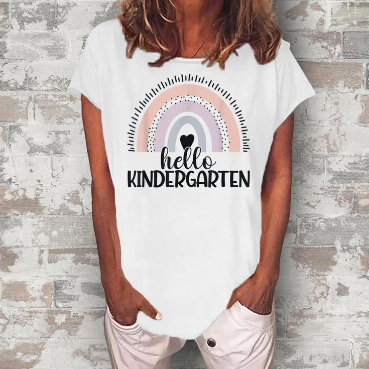 Kindergarten Rainbow Teacher Hello Kinder Rainbow Boys Girls  V2 Women's Loosen Crew Neck Short Sleeve T-Shirt